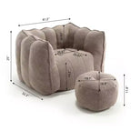 Okak Chenille Bean Bag Chair with Ottoman,Square Armrest Lounger Beanbag Chair & Footstool Set,High-Resilience Foam Couch for Living Room