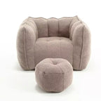 Okak Chenille Bean Bag Chair with Ottoman,Square Armrest Lounger Beanbag Chair & Footstool Set,High-Resilience Foam Couch for Living Room