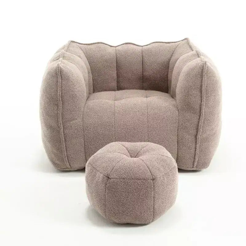 Okak Chenille Bean Bag Chair with Ottoman,Square Armrest Lounger Beanbag Chair & Footstool Set,High-Resilience Foam Couch for Living Room