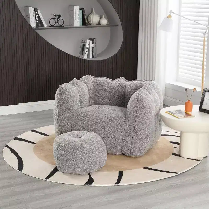 Okak Chenille Bean Bag Chair with Ottoman,Square Armrest Lounger Beanbag Chair & Footstool Set,High-Resilience Foam Couch for Living Room