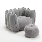 Okak Chenille Bean Bag Chair with Ottoman,Square Armrest Lounger Beanbag Chair & Footstool Set,High-Resilience Foam Couch for Living Room