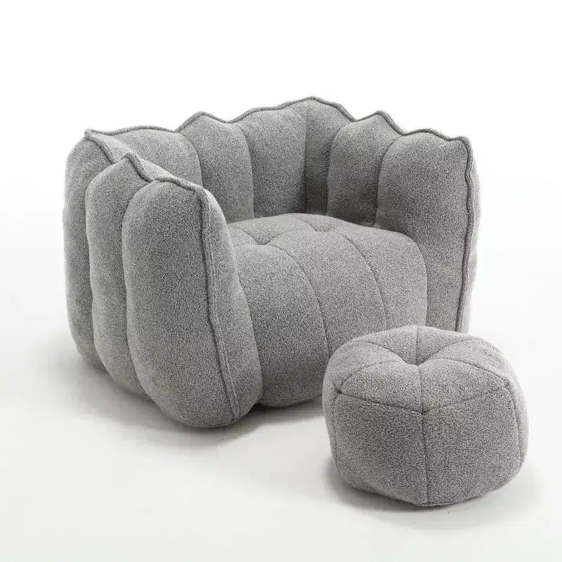 Okak Chenille Bean Bag Chair with Ottoman,Square Armrest Lounger Beanbag Chair & Footstool Set,High-Resilience Foam Couch for Living Room