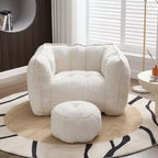 Okak Chenille Bean Bag Chair with Ottoman,Square Armrest Lounger Beanbag Chair & Footstool Set,High-Resilience Foam Couch for Living Room