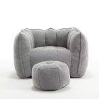Okak Chenille Bean Bag Chair with Ottoman,Square Armrest Lounger Beanbag Chair & Footstool Set,High-Resilience Foam Couch for Living Room