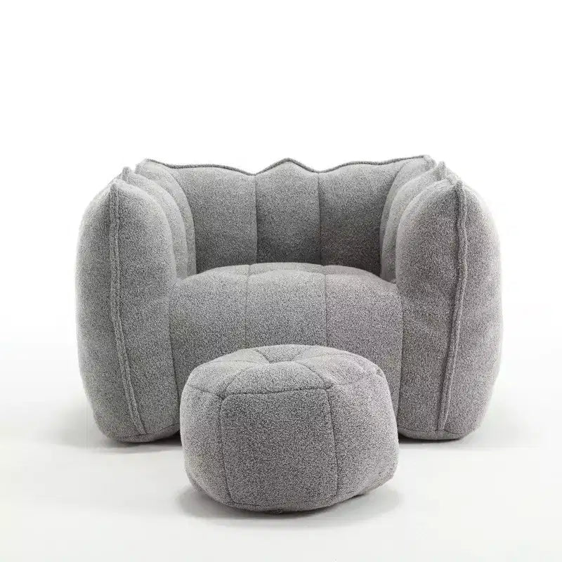 Okak Chenille Bean Bag Chair with Ottoman,Square Armrest Lounger Beanbag Chair & Footstool Set,High-Resilience Foam Couch for Living Room