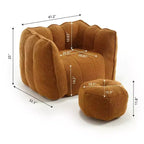 Okak Chenille Bean Bag Chair with Ottoman,Square Armrest Lounger Beanbag Chair & Footstool Set,High-Resilience Foam Couch for Living Room