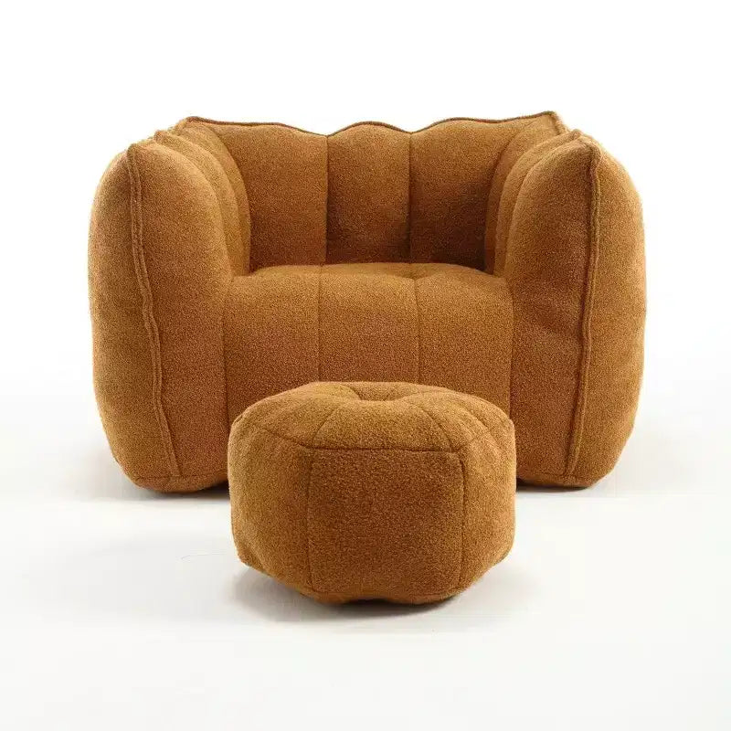 Okak Chenille Bean Bag Chair with Ottoman,Square Armrest Lounger Beanbag Chair & Footstool Set,High-Resilience Foam Couch for Living Room
