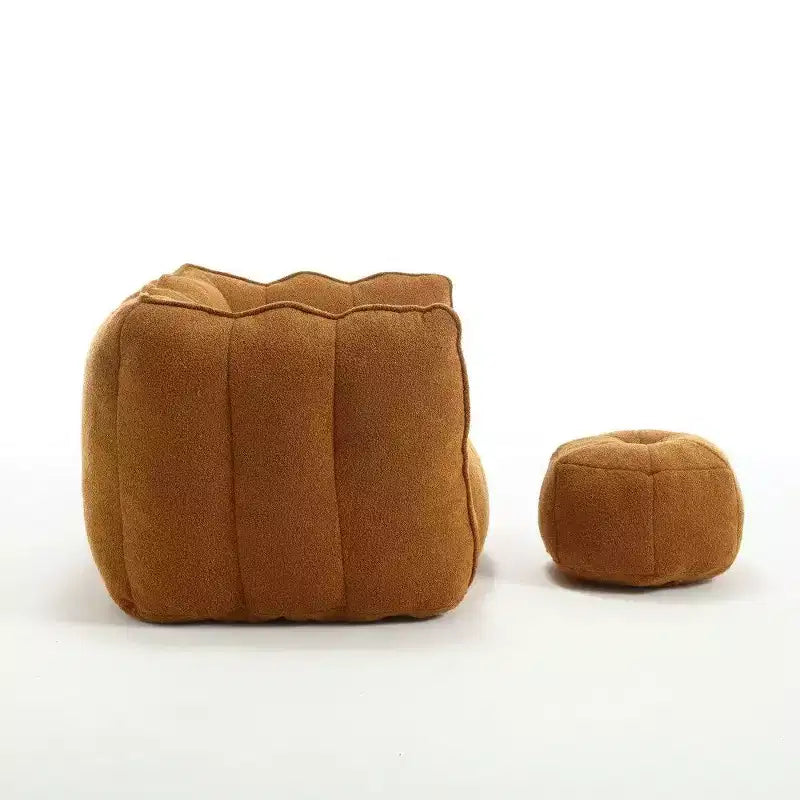 Okak Chenille Bean Bag Chair with Ottoman,Square Armrest Lounger Beanbag Chair & Footstool Set,High-Resilience Foam Couch for Living Room