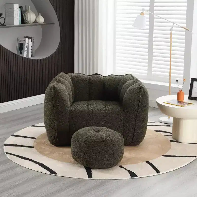 Okak Chenille Bean Bag Chair with Ottoman,Square Armrest Lounger Beanbag Chair & Footstool Set,High-Resilience Foam Couch for Living Room