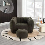 Okak Chenille Bean Bag Chair with Ottoman,Square Armrest Lounger Beanbag Chair & Footstool Set,High-Resilience Foam Couch for Living Room