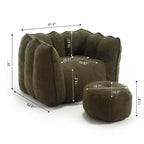 Okak Chenille Bean Bag Chair with Ottoman,Square Armrest Lounger Beanbag Chair & Footstool Set,High-Resilience Foam Couch for Living Room