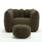 Okak Chenille Bean Bag Chair with Ottoman,Square Armrest Lounger Beanbag Chair & Footstool Set,High-Resilience Foam Couch for Living Room
