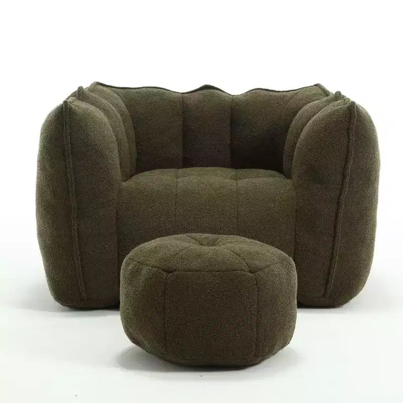 Okak Chenille Bean Bag Chair with Ottoman,Square Armrest Lounger Beanbag Chair & Footstool Set,High-Resilience Foam Couch for Living Room