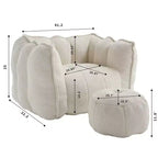 Okak Chenille Bean Bag Chair with Ottoman,Square Armrest Lounger Beanbag Chair & Footstool Set,High-Resilience Foam Couch for Living Room