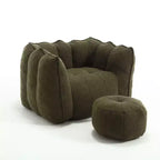 Okak Chenille Bean Bag Chair with Ottoman,Square Armrest Lounger Beanbag Chair & Footstool Set,High-Resilience Foam Couch for Living Room