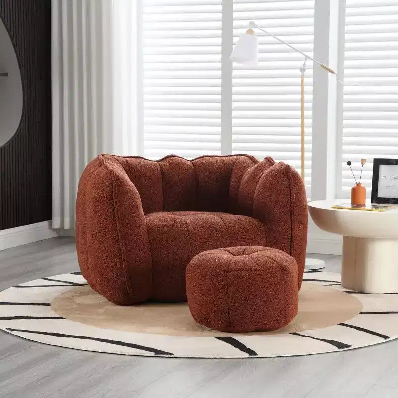 Okak Chenille Bean Bag Chair with Ottoman,Square Armrest Lounger Beanbag Chair & Footstool Set,High-Resilience Foam Couch for Living Room