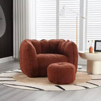 Okak Chenille Bean Bag Chair with Ottoman,Square Armrest Lounger Beanbag Chair & Footstool Set,High-Resilience Foam Couch for Living Room