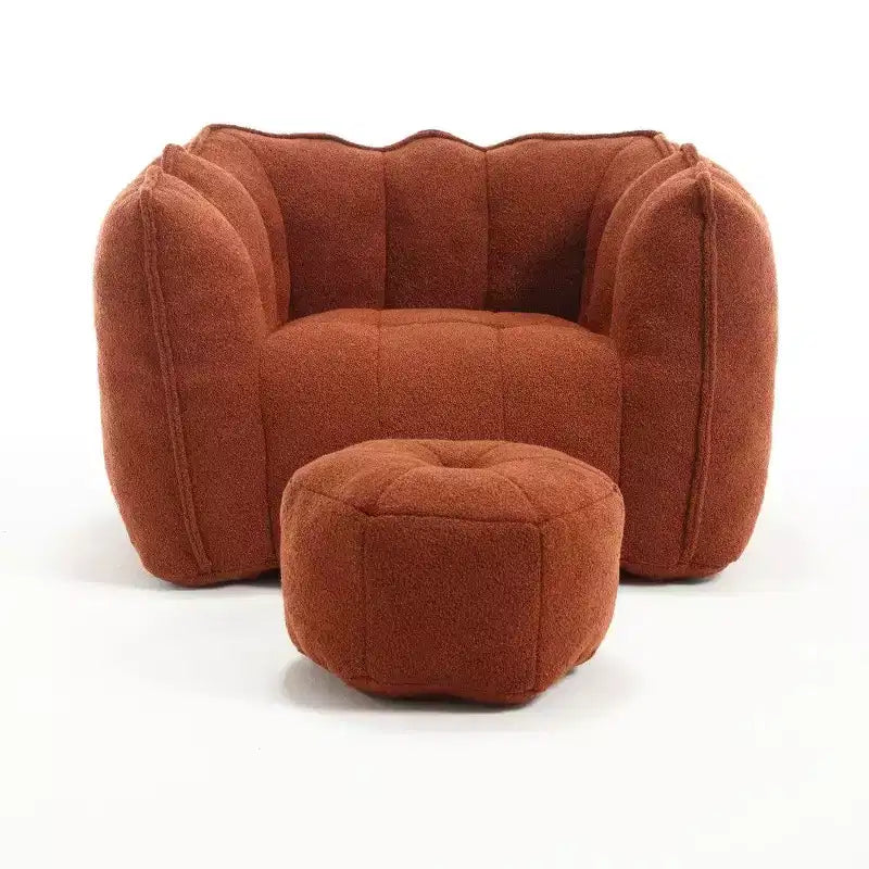 Okak Chenille Bean Bag Chair with Ottoman,Square Armrest Lounger Beanbag Chair & Footstool Set,High-Resilience Foam Couch for Living Room