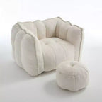 Okak Chenille Bean Bag Chair with Ottoman,Square Armrest Lounger Beanbag Chair & Footstool Set,High-Resilience Foam Couch for Living Room