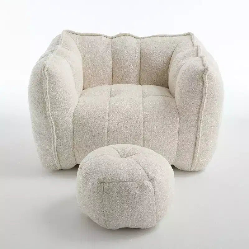 Okak Chenille Bean Bag Chair with Ottoman,Square Armrest Lounger Beanbag Chair & Footstool Set,High-Resilience Foam Couch for Living Room