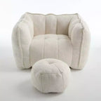 Okak Chenille Bean Bag Chair with Ottoman,Square Armrest Lounger Beanbag Chair & Footstool Set,High-Resilience Foam Couch for Living Room