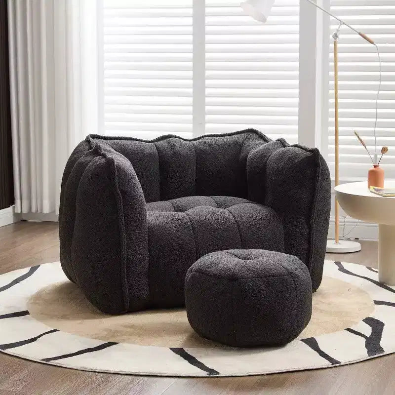Okak Chenille Bean Bag Chair with Ottoman,Square Armrest Lounger Beanbag Chair & Footstool Set,High-Resilience Foam Couch for Living Room