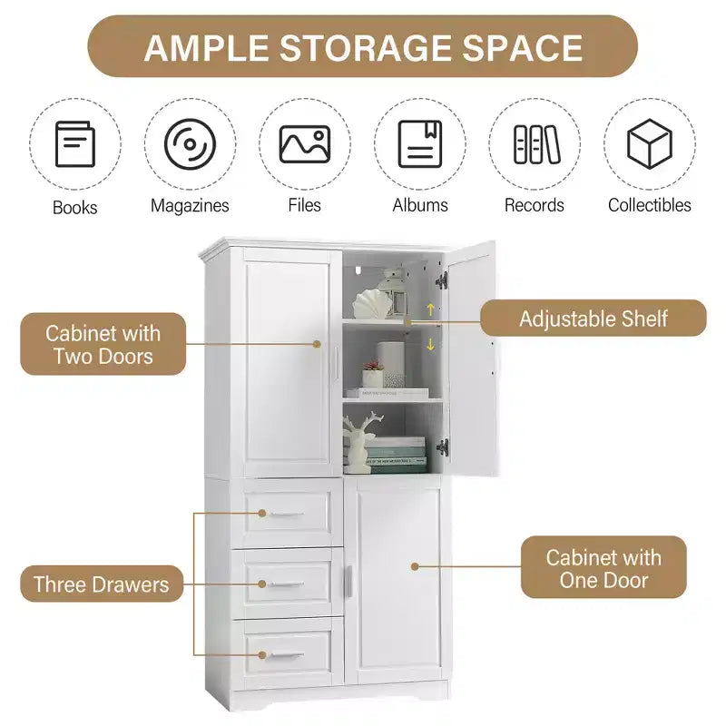 GDFStudio Sienna Modern Wood Freestanding Bathroom Storage Cabinet with Three Drawers and Adjustable Shelf
