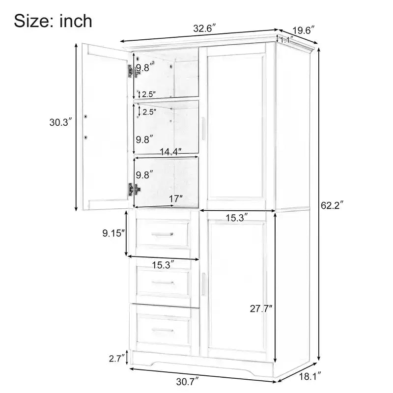 GDFStudio Sienna Modern Wood Freestanding Bathroom Storage Cabinet with Three Drawers and Adjustable Shelf