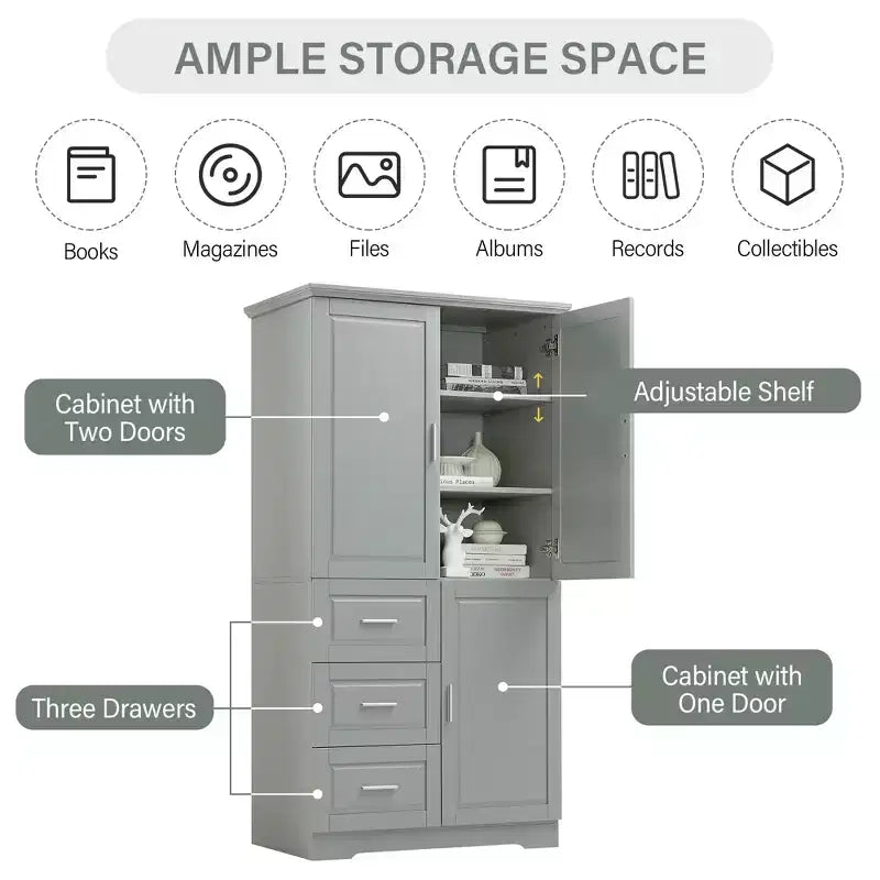 GDFStudio Sienna Modern Wood Freestanding Bathroom Storage Cabinet with Three Drawers and Adjustable Shelf