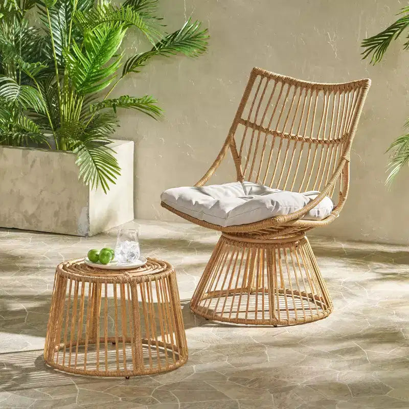 Outdoor Patio Bar Set of 2, Side Table and Upholstered Club Chair, Waterproof Rattan Wicker Conversation Set, Outdoor Bistro Set