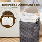 Greenstell Laundry Basket with Lid, Two Removable Inner Lining Bags, Two-compartment Garment Storage Basket