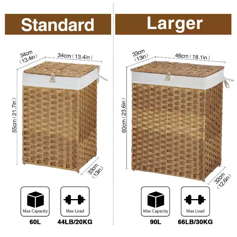 Greenstell Laundry Basket with Lid, Two Removable Inner Lining Bags, Two-compartment Garment Storage Basket