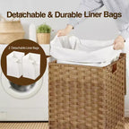 Greenstell Laundry Basket with Lid, Two Removable Inner Lining Bags, Two-compartment Garment Storage Basket