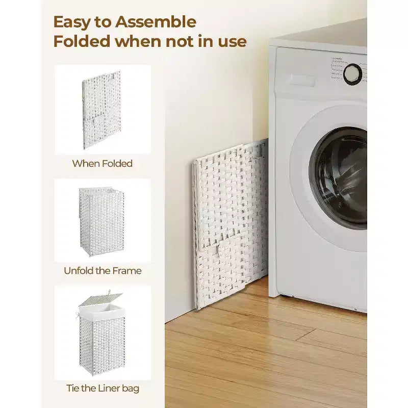Greenstell Laundry Basket with Lid, Two Removable Inner Lining Bags, Two-compartment Garment Storage Basket