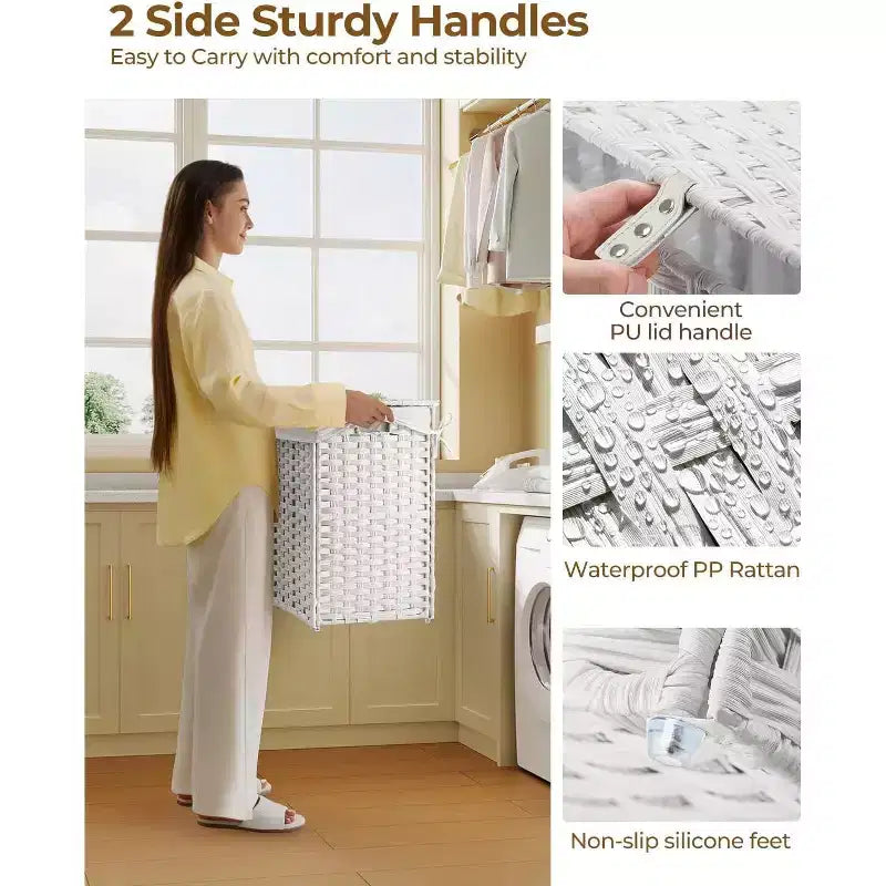 Greenstell Laundry Basket with Lid, Two Removable Inner Lining Bags, Two-compartment Garment Storage Basket