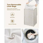Greenstell Laundry Basket with Lid, Two Removable Inner Lining Bags, Two-compartment Garment Storage Basket