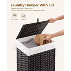 Greenstell Laundry Basket with Lid, Two Removable Inner Lining Bags, Two-compartment Garment Storage Basket