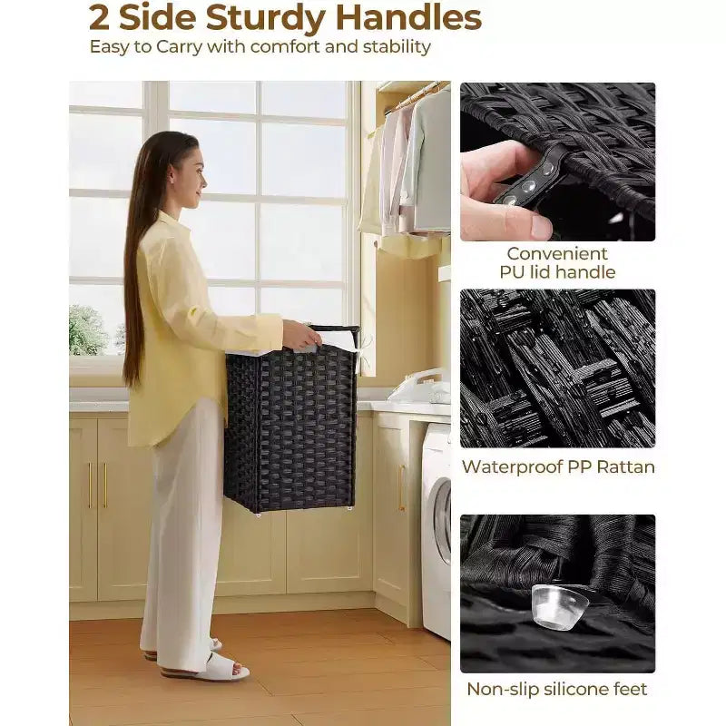 Greenstell Laundry Basket with Lid, Two Removable Inner Lining Bags, Two-compartment Garment Storage Basket