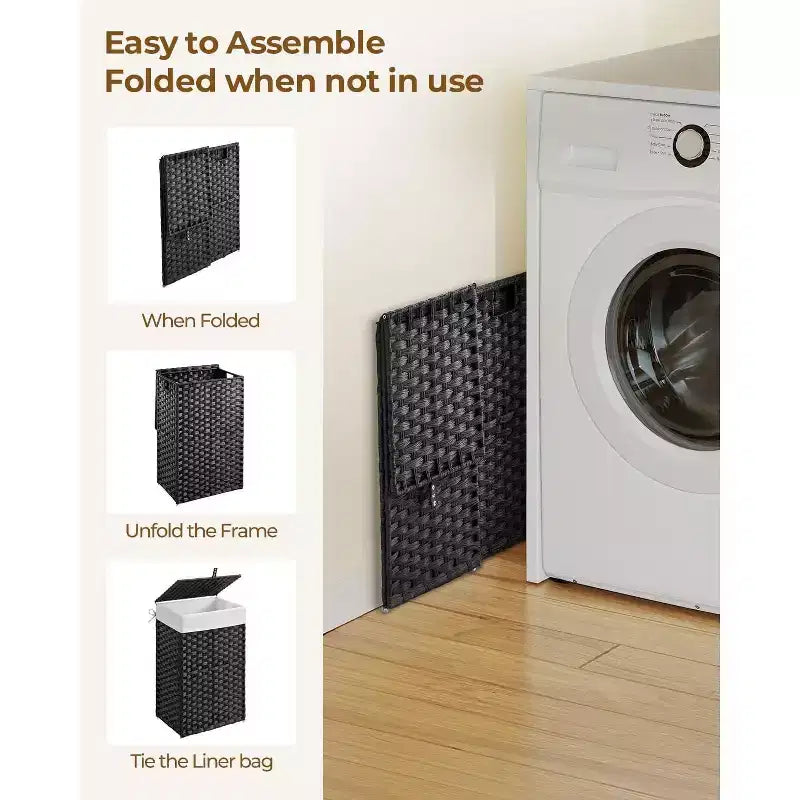 Greenstell Laundry Basket with Lid, Two Removable Inner Lining Bags, Two-compartment Garment Storage Basket