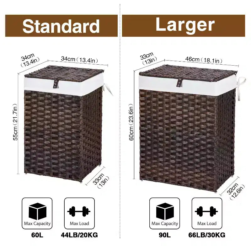 Greenstell Laundry Basket with Lid, Two Removable Inner Lining Bags, Two-compartment Garment Storage Basket