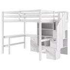 Clihome Full Size Loft Bed with L-Shaped Desk and Drawers, Cabinet and Storage Staircase