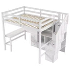 Clihome Full Size Loft Bed with L-Shaped Desk and Drawers, Cabinet and Storage Staircase