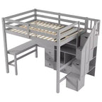 Clihome Full Size Loft Bed with L-Shaped Desk and Drawers, Cabinet and Storage Staircase