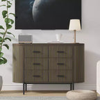 Fluted 6 Drawer Dresser, 47.2in Wide Mid Century Modern Wooden Chest of Drawers with Curved Profile Design and Gold Handles for Bedroom Closet
