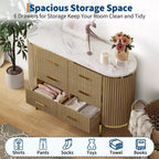 Fluted 6 Drawer Dresser, 47.2in Wide Mid Century Modern Wooden Chest of Drawers with Curved Profile Design and Gold Handles for Bedroom Closet