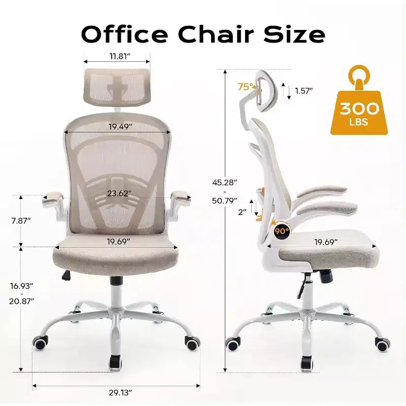 Ergonomic Office Chair, Computer Desk Chair Comfy with Flip-Up Armrests,Comfortable Lumbar Support Gaming Chairs for Bedroom,Study,Student,Wide Seat