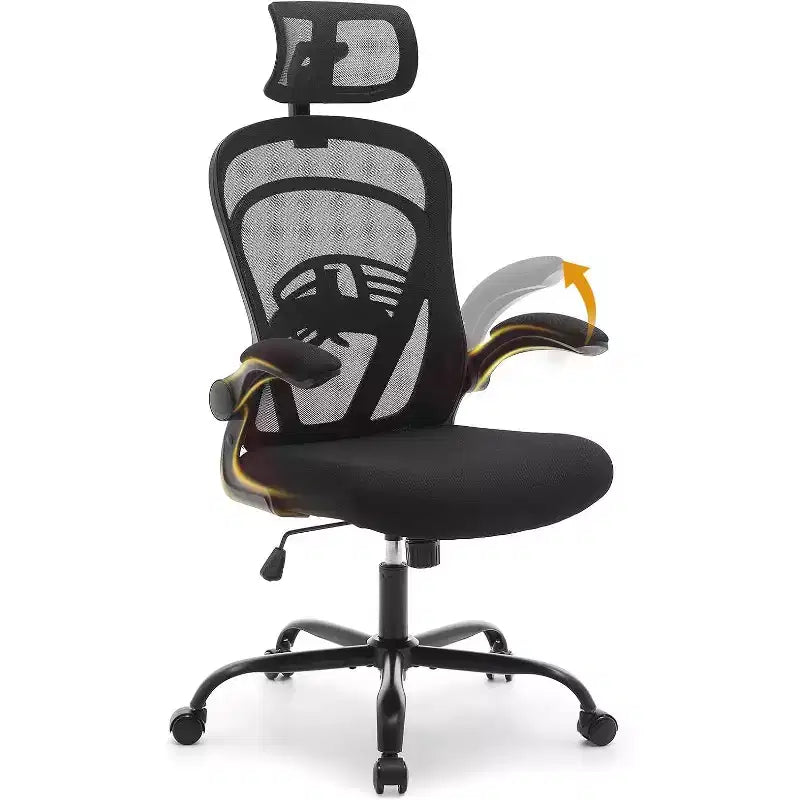 Ergonomic Office Chair, Computer Desk Chair Comfy with Flip-Up Armrests,Comfortable Lumbar Support Gaming Chairs for Bedroom,Study,Student,Wide Seat