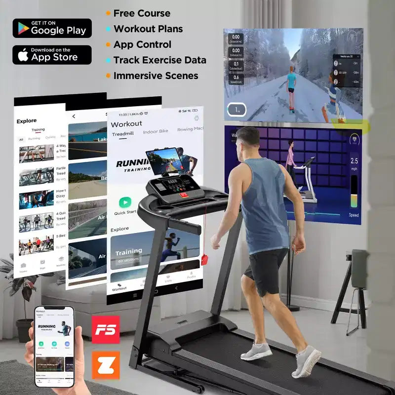 Electric Folding 3.75HP Treadmill for Home w/ Incline&APP,7.5MPH Speed,301lbs,HiFi Bluetooth Speakers,Foldable Treadmill Walking Running Machine