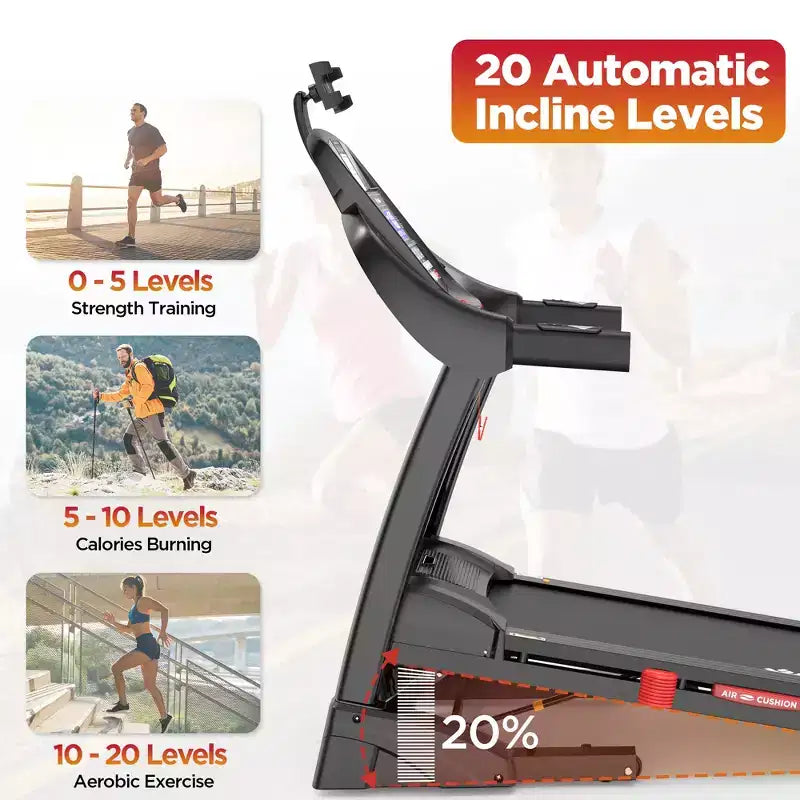 Folding Treadmill for Home Use with 4.75HP Motor, 300LB Capacity, 20-Level Incline, 71 Workout Programs, Bluetooth & APP Support