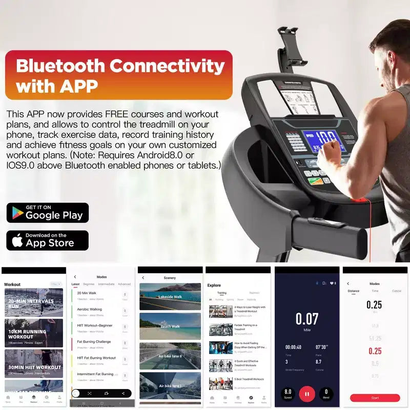 Folding Treadmill for Home Use with 4.75HP Motor, 300LB Capacity, 20-Level Incline, 71 Workout Programs, Bluetooth & APP Support